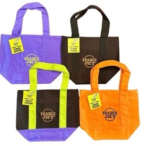 Trader Joe's Canvas Tote Bag Set - Purple, Black, Orange, Green